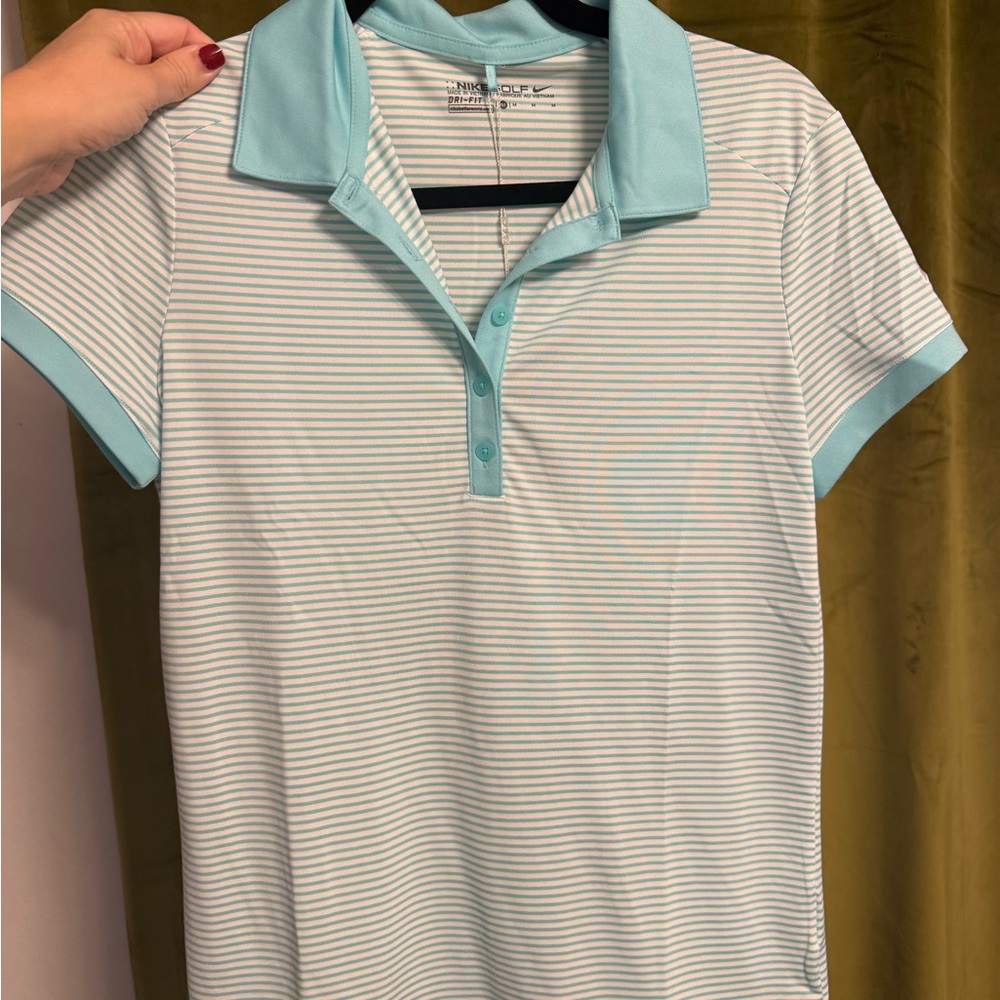 Nike Women's Aqua Striped Button Down Shirt